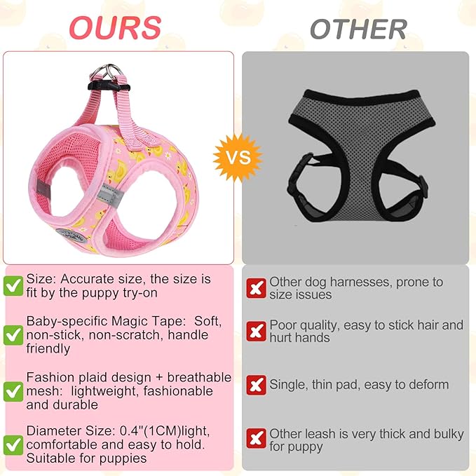 BEAUTYZOO Dog Harness Medium Sized and Leash Set, Step-in Soft Padded Mesh Puppy Vest, Reflective Dog Harness No Pull No Choke, Breathable Easy Walking Vest Harnesses for Girl Boy Pets,Pink Ducks M