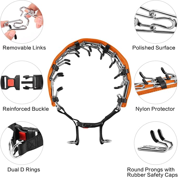 Classic Pets Dog Choke Pinch Collar with Nylon Comfort Tips and Quick Release Snap Buckle