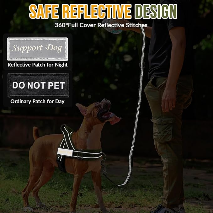 SlowTon No Pull Dog Harness - Heavy Duty Dog Harness and Leash Set for Medium Large Dogs, Reflective Tactical Harness with Soft Padded and Front Clip for Easy Walk and Training (GR, M)