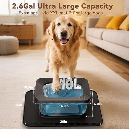 10L No Spill Dog Water Bowl, 2.6 Gal Stainless Steel No Splash Large Dog Water Bowl with Non-Slip Silicone Mat, Spill Proof Slow Drinking Pet Bowls for Messy Drinkers Indoor/Outdoor Use Black