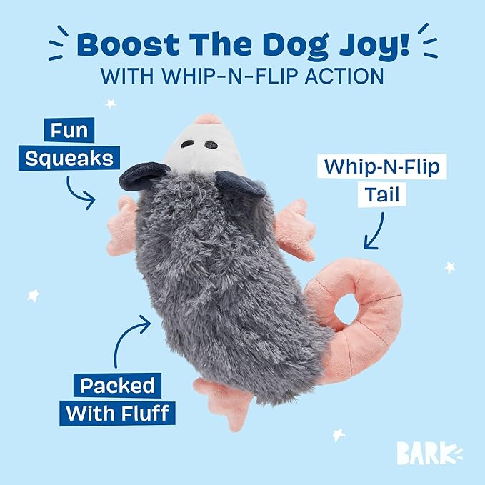 Barkbox Poppy Possum Interactive Plush Dog Toy - Squeaky Dog Chew Toy with Whip-N-Flip Tail of Dogs and Puppies