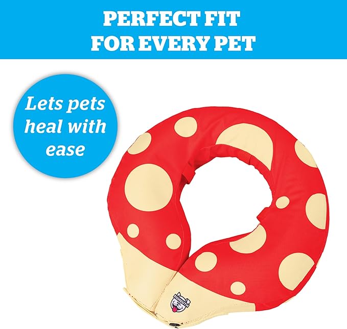 Mushroom Inflatable Dog Recovery Collar, Comfortable Cone Replacement for Pet Surgery, Protective Collars to Prevent Licking & Biting, Size Large
