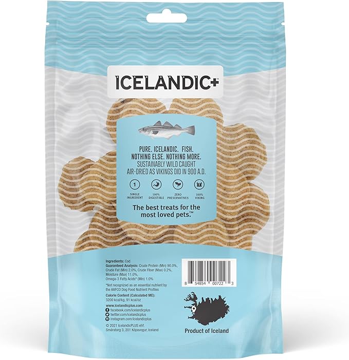 Icelandic+ Fish Chips: Cod - 2.5oz Bag,Dog Treats,Pure Wild-Caught & Air-Dried,Ingredient Crunchy Pet Snacks,Just The Fish Nothing Else,(Pack of 2)