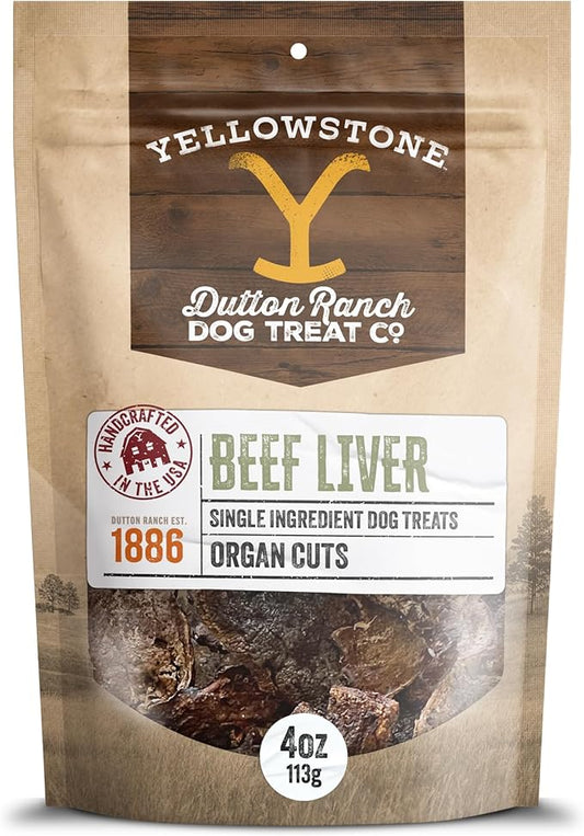 Yellowstone Limited Ingredient Dog Treats Beef Liver - Healthy Dog Treats Made in USA - Air Dried Beef Collagen Dog Jerky Treats - Crunchy & Chewy Dog Treats - Beef Dog Treats Jerky - 4 oz