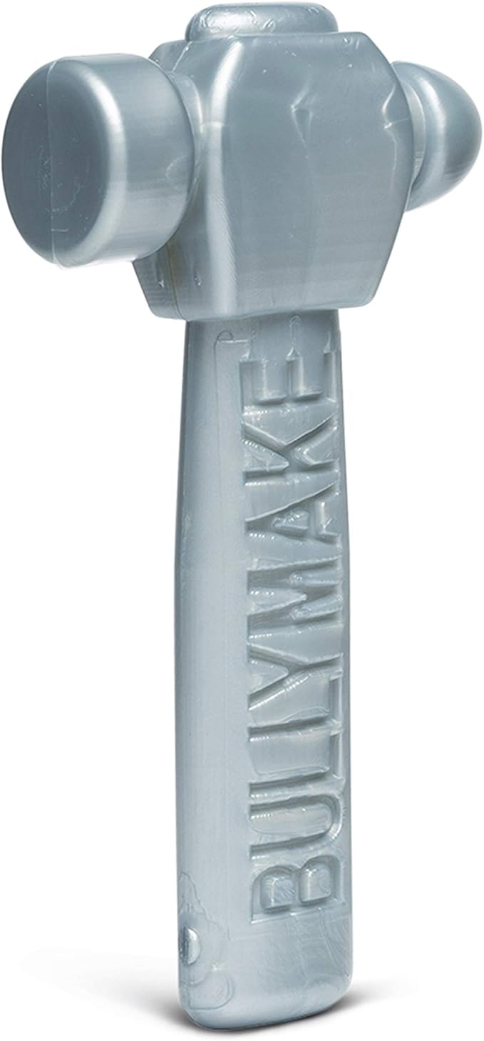 BULLYMAKE Silver Tough Chew Hammer Toy for Dogs, Durable Nylon Dog Toys for Aggressive Chewers, Dental Stimulating, Tough Chew, Boredom Busting, Pet Supplies, Made in USA