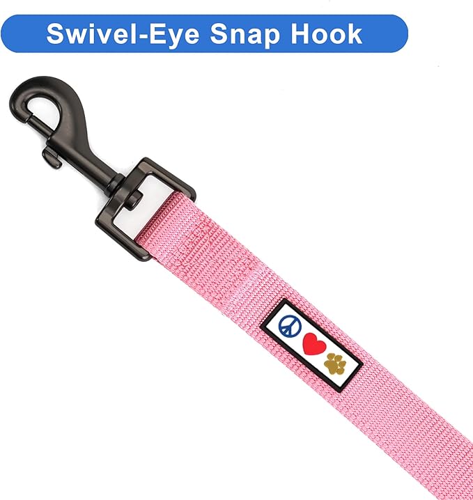 Pawtitas Personalized 6 ft Millennial Pink Dog Leash XS/S Custom Name and Phone Embroidery Strong Nylon Leash for Small Breeds