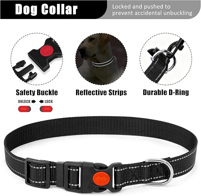 No Pull Dog Harness Adjustable Collar & Leash Set - Dog Halter Harnesses Collapsible Bowls & Poop Bag Dispenser Muzzle ID Tags Toys Fits Small Medium Large Dogs (Black-M)