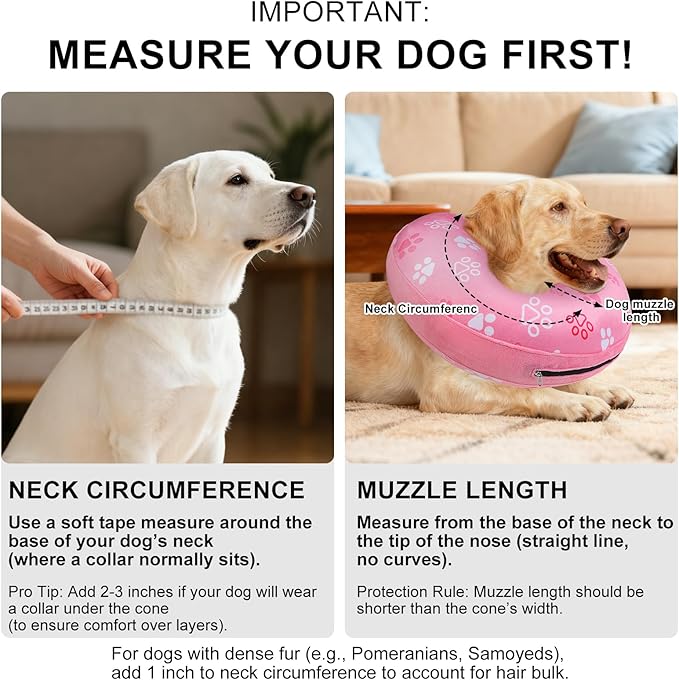 BEAUTYZOO Dog Cone Alternative After Surgery for Large Medium Small Dogs, Soft Inflatable Cone Collar for Dogs Cats, Pet Neck Donut E Collar Dog Recovery Collars to Stop Licking, Paw Pink, L