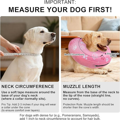 BEAUTYZOO Dog Cone Alternative After Surgery for Large Medium Small Dogs, Soft Inflatable Cone Collar for Dogs Cats, Pet Neck Donut E Collar Dog Recovery Collars to Stop Licking, Paw Pink, M