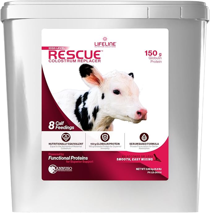 ANNUSO LIFELINE Rescue High-Level Colostrum Replacer for Calves, 8.8lb Pail - 150g Globulin Protein - Replaces Maternal Colostrum in One Feeding - Immune Support, Vitamins, Minerals - Easy-Mix Formula