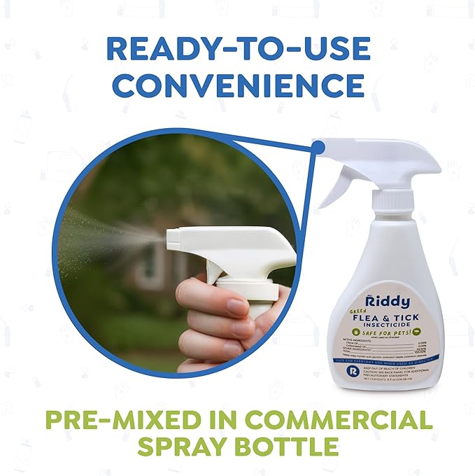 Riddy Flea & Tick Natural Spray for Pets with Essential Oils Safe Non-Hazardous Indoor and Outdoor Control, 8 oz, 2 Packs