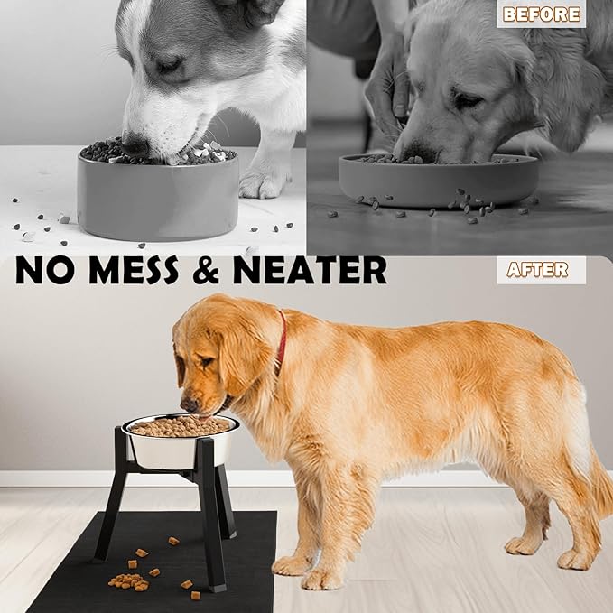Dog Bowl Stand for Medium Large Dogs with Mat, Adjustable Width 7-10.6" Wide for Elevated Dog Bowls, Raised Food Water Bowls, 11 inch Tall Single Holder, Bowl Not Included