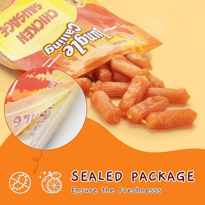 Jungle Calling Soft Chicken Sausage Dog Treats, Slow Roasted Tender Chicken Jerky for Small & Medium Dogs, Grain-Free High Protein Dog Training Treats, Easy to Chew, 10.6 oz