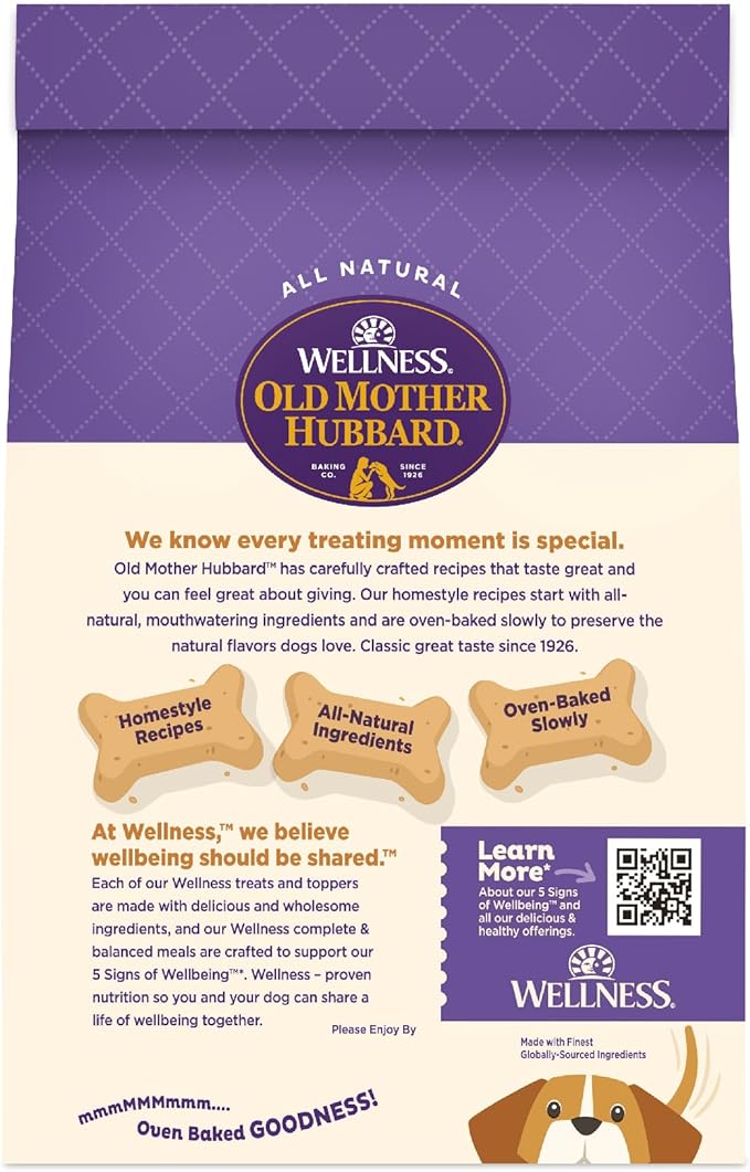 Wellness Old Mother Hubbard Classic P-Nuttier Dog Biscuits, Natural Training Treats, Peanut Butter Flavor, Large Size, 3.3 lb Bag