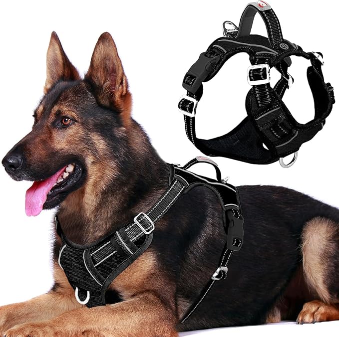 BARKBAY Dog Harness No Pull Oxford with ID Tag Pocket - Heavy Duty, Reflective, Easy Control for Large Dogs(Black Oxford,XL)