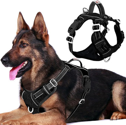 BARKBAY Dog Harness No Pull Oxford with ID Tag Pocket - Heavy Duty, Reflective, Easy Control for Large Dogs(Black Oxford,XL)