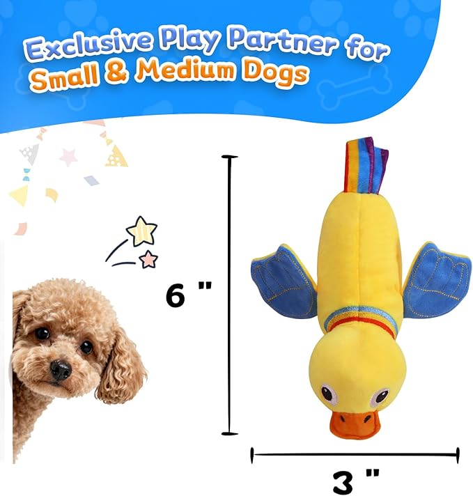 lilfrd Squeaky Dog Toys, Duck Plush Toy with Crinkle & Squeaker - Puppy Toys to Keep Them Busy, Interactive Chew for Small Medium Dogs