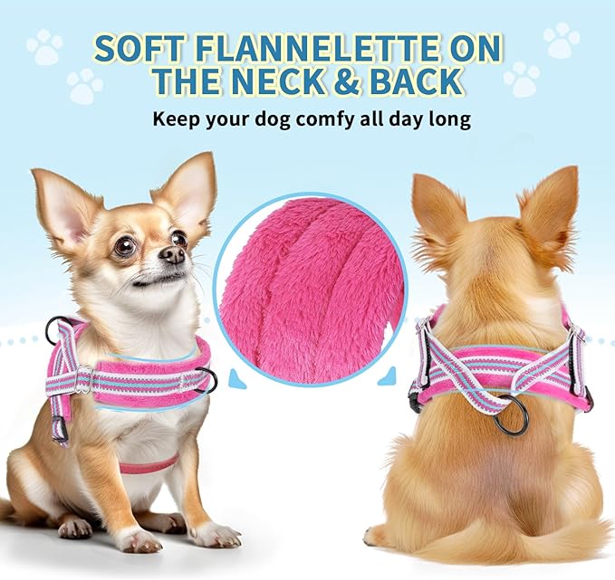 Lukovee No Pull Dog Harness and Leash Set, Soft Padded Small Dog Harness, Neck & Chest Adjustable Reflective Vest Puppy Harness with 4ft Lightweight Anti-Twist Dog Leash for Small Dogs (XS, Fuschia)