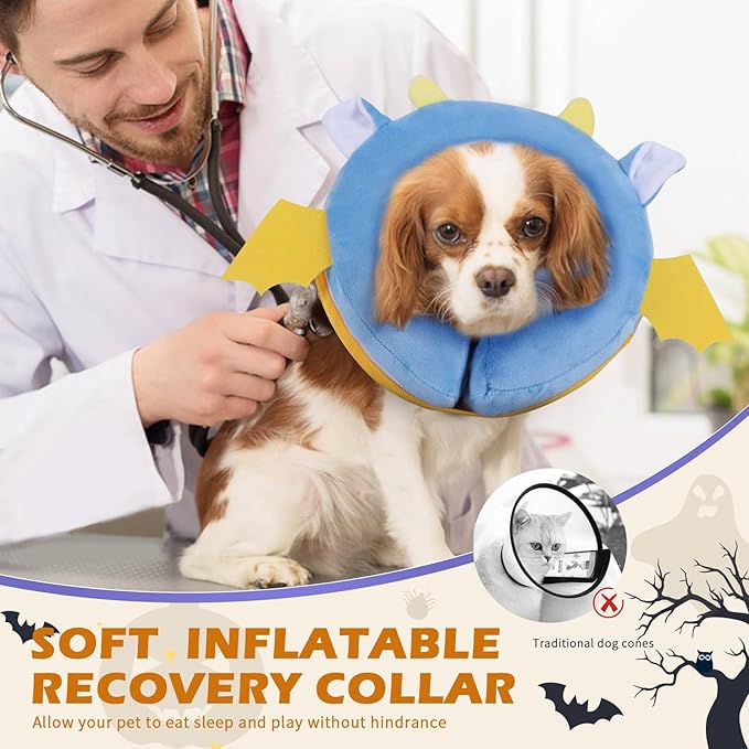 IEUUMLER Inflatable Recovery Dog Collar, Protective Donut Cone, Adjustable Soft Collar for Dog and Cat After Surgery Prevent from Biting & Scratching EU002 - Vampire L+