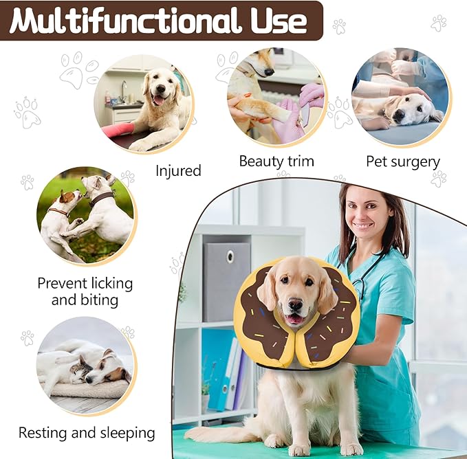 MIDOG Soft Inflatable Dog Cone, Donut E-Collar Alternative for After Surgery, Prevents Licking, Allowing Normal Eating & Vision, Comfortable Recovery Collar for Small Medium Large Dogs & Cats,Brown-L+
