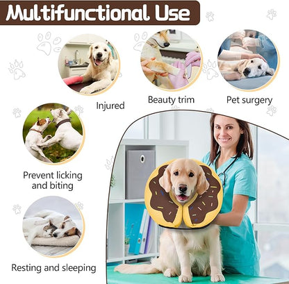 MIDOG Soft Inflatable Dog Cone, Donut E-Collar Alternative for After Surgery, Prevents Licking, Allowing Normal Eating & Vision, Comfortable Recovery Collar for Small Medium Large Dogs & Cats,Brown-L+