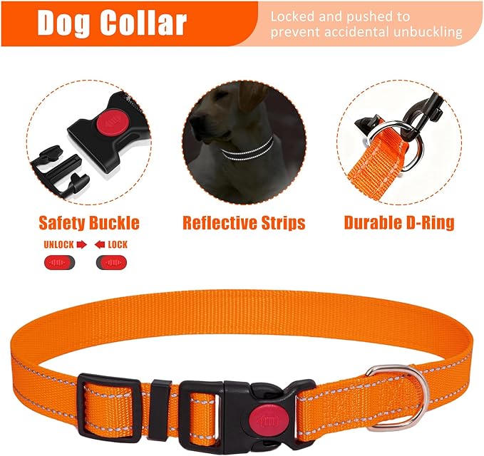 No Pull Dog Harness Adjustable Collar & Leash Set - Dog Halter Harnesses Collapsible Bowls & Poop Bag Dispenser Muzzle ID Tags Toys Fits Small Medium Large Dogs (Orange-L)