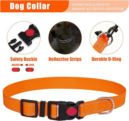 No Pull Dog Harness Adjustable Collar & Leash Set - Dog Halter Harnesses Collapsible Bowls & Poop Bag Dispenser Muzzle ID Tags Toys Fits Small Medium Large Dogs (Orange-L)