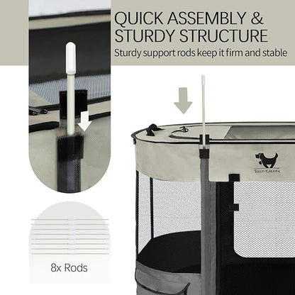 Rest-Eazzzy Dog Playpen, Foldable Kitten Playpen for Medium Dogs, Portable Pet Puppy Playpen with Removable Shade Cover, Indoor Outdoor Travel Camping Use for Small Pets with Carrying Case (M, Grey)