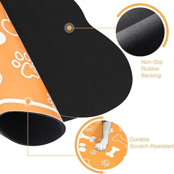 Dog Cat Mat for Food and Water,Rapid Absorbent Pet Feeding Mat, Bone Shaped Dog Placemat Bowl Mat with Rubber Backing,No Stains Pet Food Mats Indoor, Pet Accessories Supplies,Orange 23"×36"