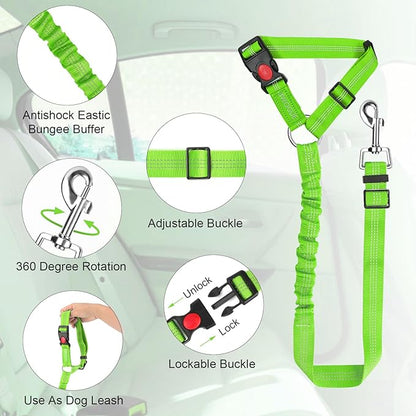 BWOGUE Pet Dog Cat Seat Belt Reflective Car Dog Headrest Restraint Leash Elastic Buffer Bungee Adjustable Tangle-Free Safety Leads Vehicle Seatbelt Harness for Small, Medium and Large Dogs (1 Pack)