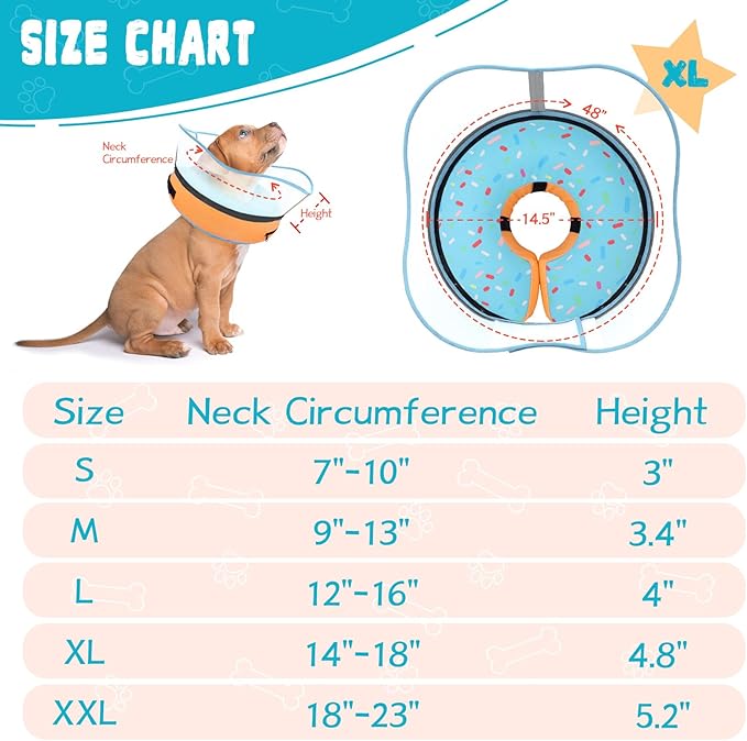 Elevated Inflatable Dog Cone Collar Alternative After Surgery, Dog Donut Collar, Soft Pet Cone to Stop Licking for Small Medium Large Dogs