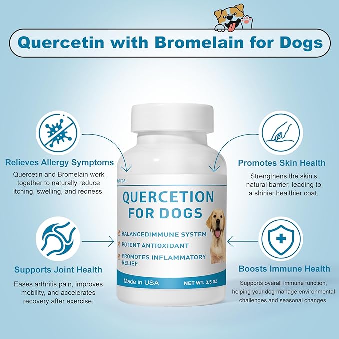 Quercetin with Bromelain for Dogs – Supports Immune Function, Reduces Itching & Inflammation, Promotes Antioxidant Defense, 3.5 oz Powder