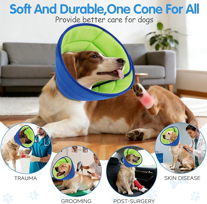 Upgrade Soft Dog Cone Collar, Dog Cone Alternative to Stop Licking After Surgery, Adjustable Comfy Cones for Small/Medium/Large Dogs, Light-Weight Mesh Fabric Elizabethan Collars (L)