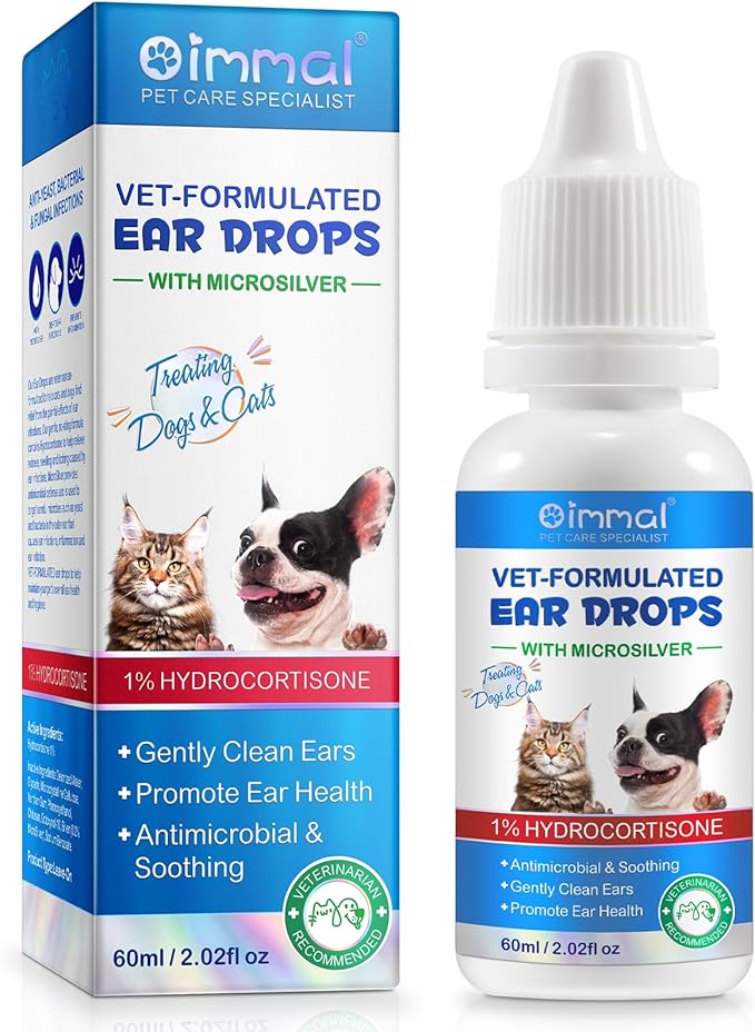 VOSIFSDIY Dog & Cat Ear Infection Treatment Drops, Pets Ear Cleaning Drops with 1% Hydrocortisone for Dog & Cats Yeast Infection, Itchy Ear Relief, Pet Ear Care Supplies for Dogs & Cats -2fl oz