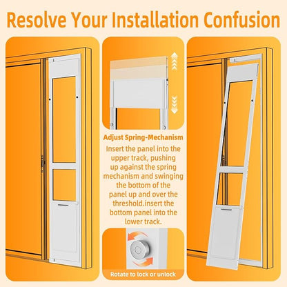Dog Door for Sliding Glass Door with Magnetic Flat, Installed on Either Left or Right Side，Sliding Door Pet Doggie Door Insert with Lock, Adjustable Height No-Cut Required Doggy Door