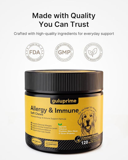 Dog Allergy Relief Chews Allergy & Immune Support for Dogs, Seasonal Allergy Support, Supports Immune Balance & Skin Comfort, Gut Health Soft Chews