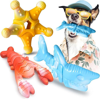 NEZIN Dog Chew Toys, Indestructible Dog Toys for Aggressive Chewers, Tough Dog Toys, Durable Dog Chew Toys for Large Medium Breed, Interactive Dog Toys with Real Beef Flavor (Mix 3 Pack)