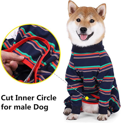 Dog Recovery Suit, Abdominal Wound After Surgery Wear, Prevent Licking Wounds, E-Collar & Cone Alternatives, Long Sleeve Postoperative Shirts Dog Pajamas Prevent Shedding(Medium, Blue)