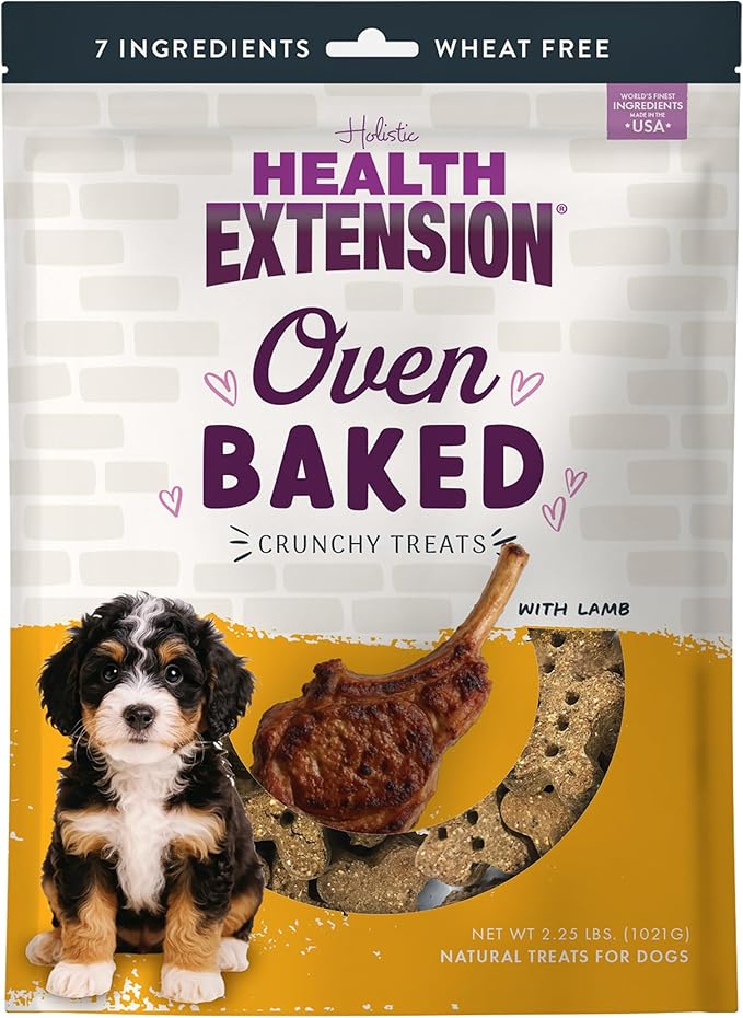 Health Extension Oven-Baked Dog Treats, Lamb Recipe – Gluten & Wheat-Free, Superfood-Infused, Crunchy Biscuits for Puppy Training (2.25 lb)