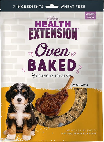 Health Extension Oven-Baked Dog Treats, Lamb Recipe – Gluten & Wheat-Free, Superfood-Infused, Crunchy Biscuits for Puppy Training (2.25 lb)