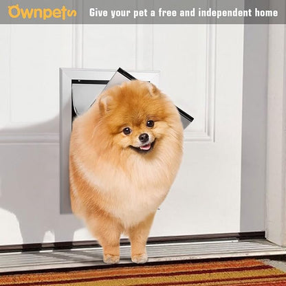 Ownpets Aluminum Dog Door, Pet Door with Magnetic Flap and Lockable Sliding Panel, Heavy Duty Doggy Door for Small Dogs and Cats(Silver)