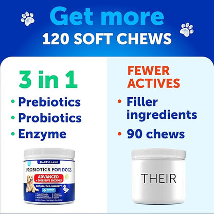 (2 Pack) Probiotics for Dogs - Chews for Gut Health, Itchy Skin, Allergies, Immunity, Yeast Balance - 6 Dog Probiotics, Digestive Enzymes with Prebiotic Fiber - Reduce Diarrhea, Gas - 240 Soft Treats