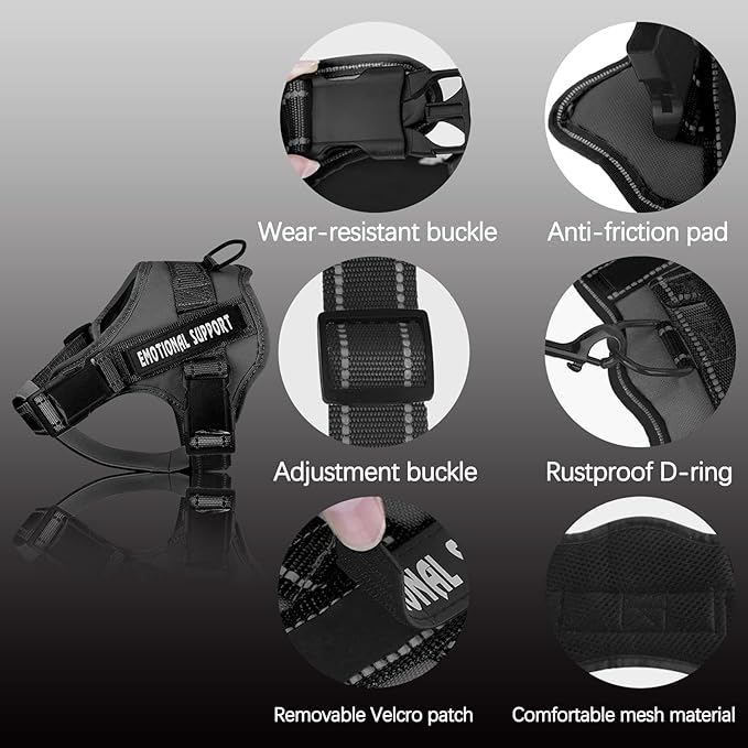 voopet Service Dog Harness, Emotional Support Pet Vest Harness, Reflective Breathable & Adjustable No Pull ESA Harness for Small Medium Large Dogs (with 4 PCS Removeable Tags),XX Small (Pack of 1)