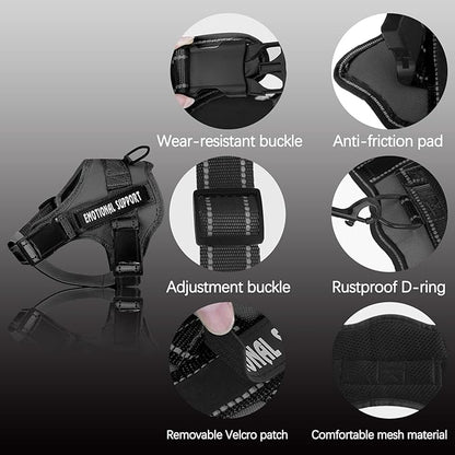voopet Service Dog Harness, Emotional Support Pet Vest Harness, Reflective Breathable & Adjustable No Pull ESA Harness for Small Medium Large Dogs (with 4 PCS Removeable Tags),XX Small (Pack of 1)