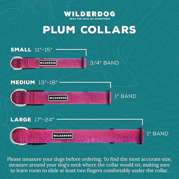 Wilderdog Waterproof Dog Collar - Repels Water & Dirt - Medium 13in -18in - Plum