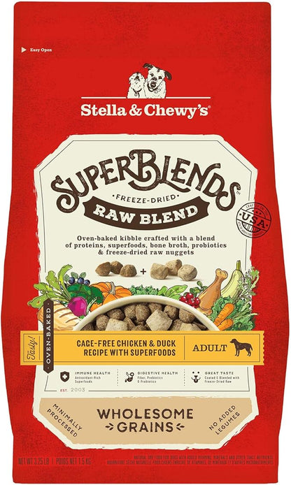 Stella & Chewy's SuperBlends Raw Blend Wholesome Grains Cage-Free Chicken & Duck Recipe with Superfoods, 3.25 lb. Bag