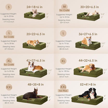 EHEYCIGA Orthopedic Dog Beds Large Sized Dog, Waterproof Memory Foam Pet Bed with Sides, Non-Slip Bottom Large Pet Bed with Washable Removable Cover, Olive Green