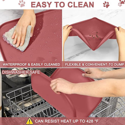 Smilool Silicone Pet Food Mat with Raised Edge for Food and Water Bowl, Dog Feeding Mats, Cat Food Trays for Floor Waterproof, Rubber Tray for Dogs and Cats, 19 x 12 x 0.7 Erythrinus