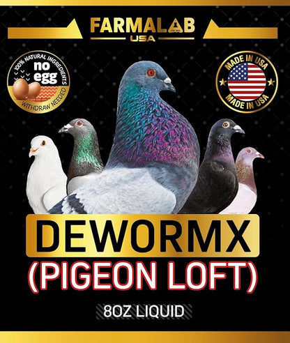 Farmalab Natural Dewormer No Withdraw Hens, Ducks, Roosters, Turkeys, Goose, Parakeets, Cockatiels, Lovebirds, Finches, Quakers, Pigeons, Palomas, Buchones, All Baby Chicks (8oz, Pigeon Loft)