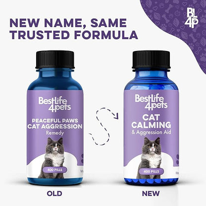Anti Aggression for Cats Calming Remedy, A Natural Diffuser and Cat Calming Aid for Stress, Spiteful Spraying, Scratching & Territorial Behavior, Non-Drowsy, 400 Odorless, Tasteless Pills